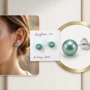 seafoam green round pearl earring studs