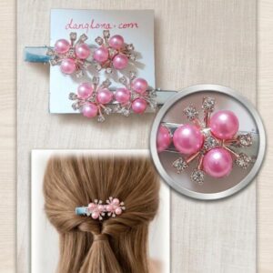 Danglora blush pink pearl and rhinestone flower hair clip