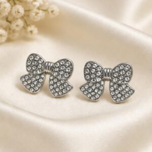 Stylish Rhinestone Bow Stud Earrings for Women Elegant Crystal Fashion Jewelry